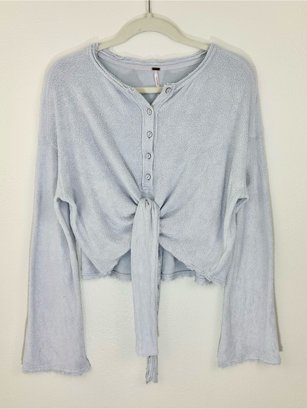 Free People Relaxed Cropped Boho Tie Front Top | Small Light Blue Emma’s Henley